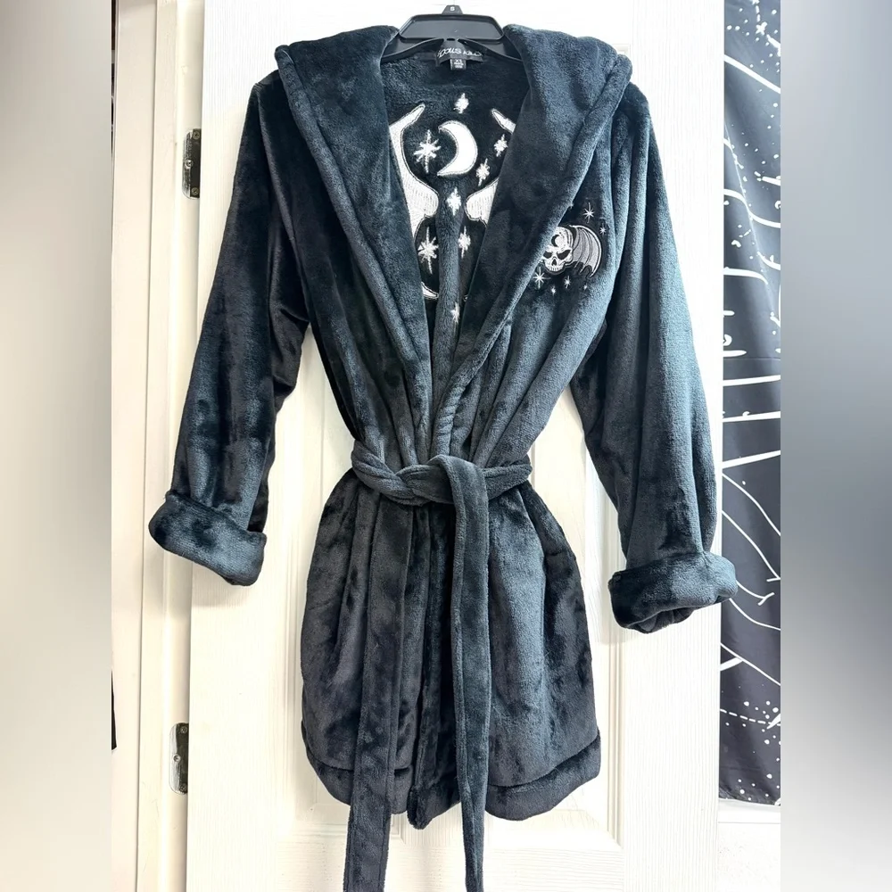 Dolls Kill Black Hooded Robe with Moon and Stars - Picture 1 of 4